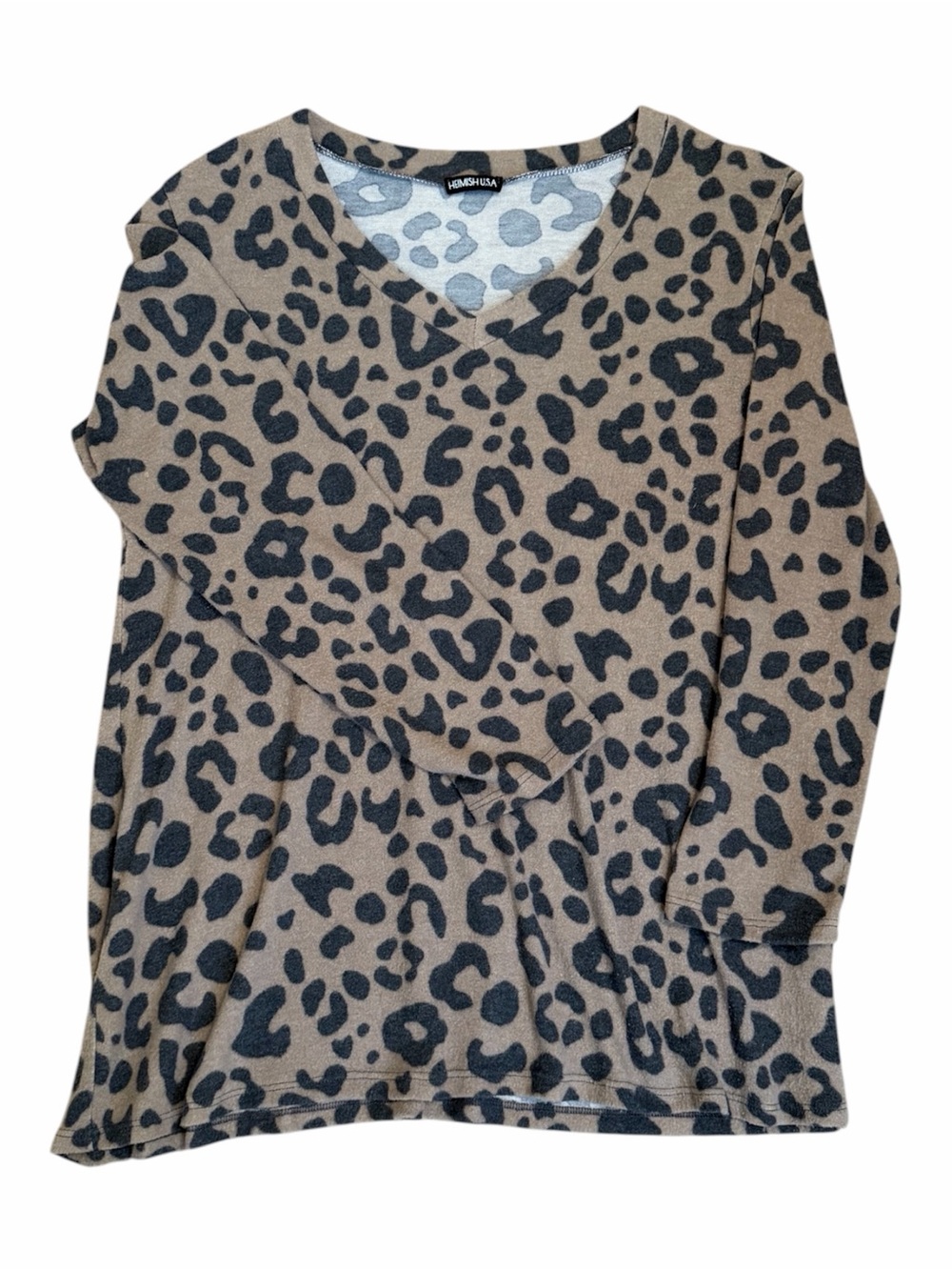 HEIMISH USA Leopard Print Hacci Knit Oversized V-Neck Top with Long Sleeves